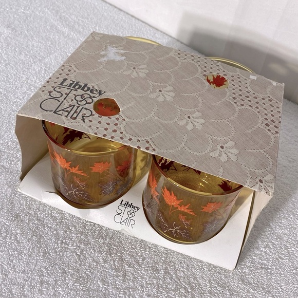 Vintage Libby Amber Glass Autumn Leaf Pattern Juice Glasses x4 - Picture 10 of 11